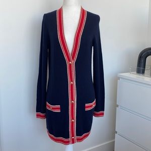 L’Agence Ariel Blue/Red/Gold Merino Wool and Cashmere Cardigan XS